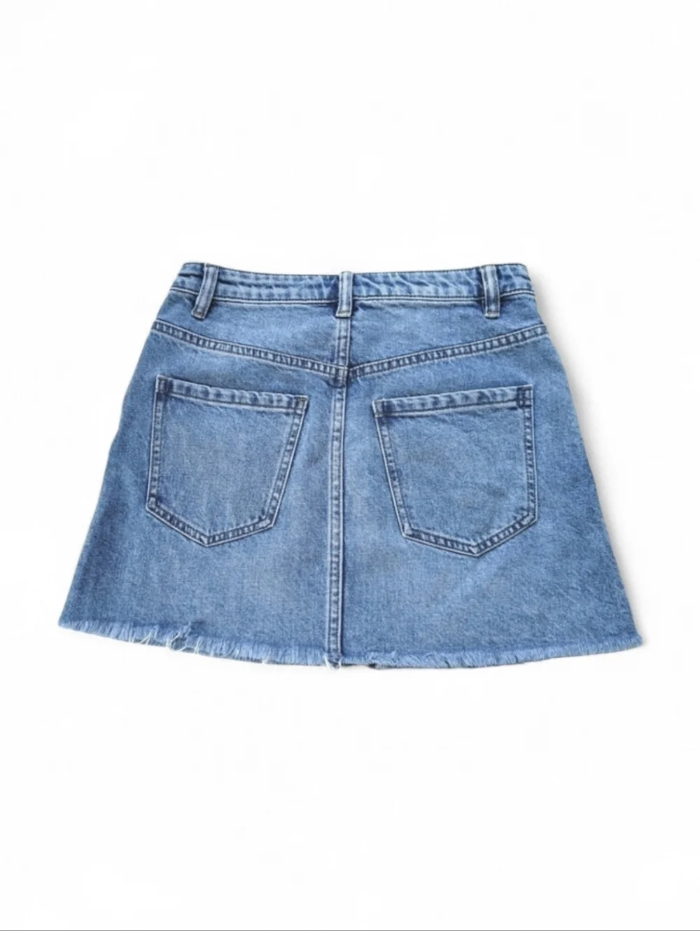 Free People We the Free Zip It Up Denim Distressed Mini Skirt in Med Wash Sz 25